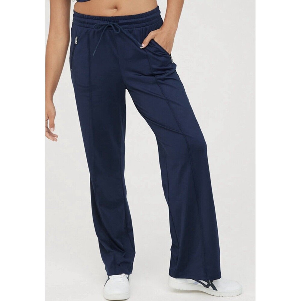 OFFLINE By AERIE On The Go Wide Leg Pockets Blue Track Pants SMALL NWT